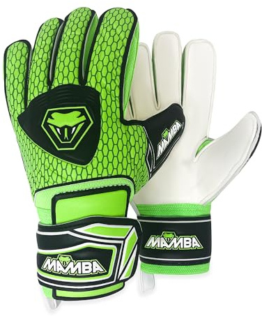 MAMBA Goalkeeper Gloves, Premium Quality Latex Palm & Back Hand; Fingersave Protection & Double Layer Wristband. Goalie Gloves for Youth/Adult (8)