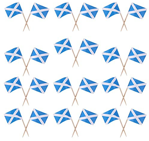 Amosfun 100pcs Scotland Flag Scottish Cupcake Toppers Picks Mini Stick Toothpick Flags Cocktail Picks Desert Fruit Picks for World Country Sports Party