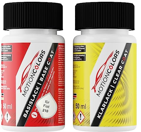 MOTIONCOLORS Bianco/Schneeweiss 210 für Fiat Autolack Lackstift Set Basislack und Klarlack je 50ml