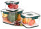 Spesh Frischhaltedosen Set 3-teiliges Vorratsdosen Set Eckig 1,1L+2,5L+5L Kunststoff Kühlschrank Organizer Set Vorratsbehälter mit Deckel und Timing-Design(Gelb (Eckig Dunkelgrün)