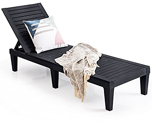 RELAX4LIFE Chaise Longue de Jardin, Bain de Soleil avec Dossier Inclinable sur 5 Positions, Chaise Longue d'extérieur en PP Durable pour Piscine, Terrasse, Plage, 190 x 57,5 x (29-84,5) cm (Noir)