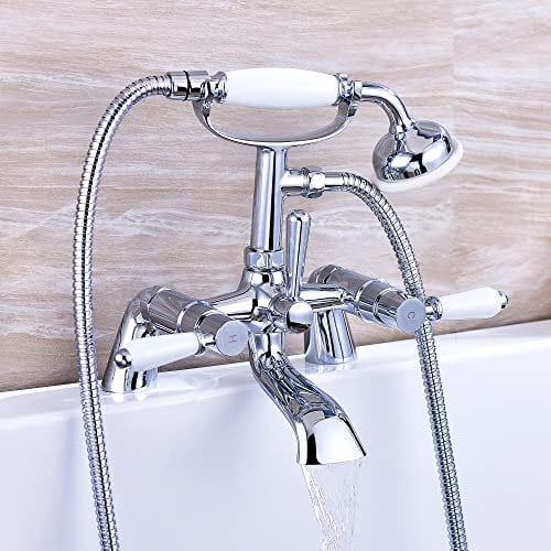ENKI, Downton, BT0508 Bath Shower Mixer Tap with White Ceramic Levers Chrome