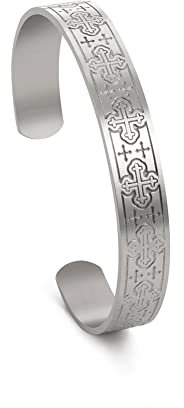 kkjoy Armreif mit keltischen Kreuzen aus Edelstahl, Vintage-Design, für Damen und Herren