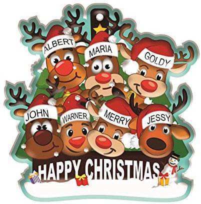 Bang Tidy Clothing Personalised Family Christmas Tree Bauble - Xmas Baubles Decorations Ornament Accessories Gifts- REINDEER Family of 7 - ADD YOUR NAMES