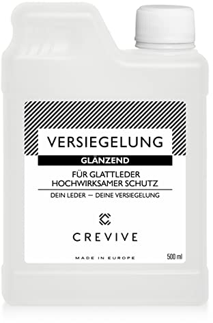 CREVIVE Leder Versiegelung 500 ml Glänzend oder Matt - Zum Schutz vor Verschmutzungen, wasserabweisend und zur Fixierung von Lederfarbe - Glänzend 500 ml