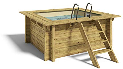 Paradies Pool® Holzpool Lulu Komplettset inkl. Filteranlage, Edelstahl-Eckleisten, Edelstahlleiter Tiefbecken, Folie Sand mit 0,8mm Stärke, Viereck-Pool, 200 x 200 x 104, Menge: 1 Stück