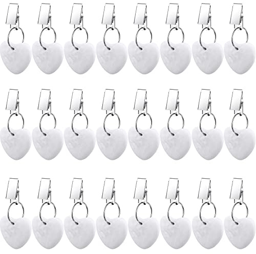 Sawysine 24 Pack Tablecloth Weights for Outdoor Tables Heart Shape Small Tablecloth Weights Stone Pendant with Stainless Steel Clips for Holding Things Down(White)