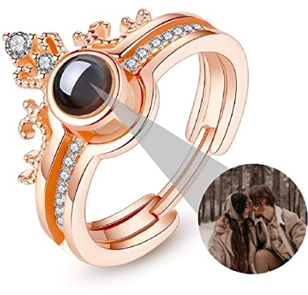 925 Sterling Silber Personalisierter Foto Projektionsring Ich liebe dich Ring 100 Sprachen Herzbild Ring Erinnerung an die Liebe in Roségold Individueller Schmuck für Mutter Liebhaber