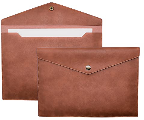 VANRA PU Leder Aktenordner A4 Dokumentenhalter Aktenumschlag Wasserdicht Portfolio Aktenordner Organizer für Briefgröße mit Druckknopfverschluss (Braun)