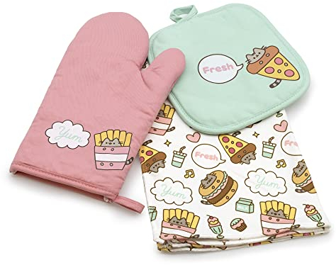 Pusheen The Cat 3 Piece Kitchen 3pc collection - Set of Pot Holder, Oven Mitt, and Towel