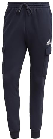 adidas Hombre Essentials Fleece Regular Tapered Cargo Pants, Azul / blanca, M
