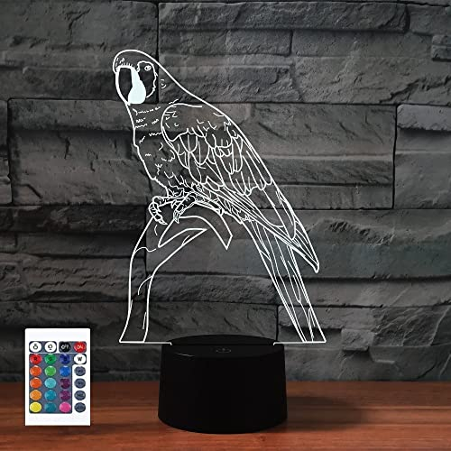 SUPERRUIDALONG 3D Cartoon Papagei Fernbedienung 16 Farben Nachtlichter Illusion Acryl LED Tisch Nachttisch Lampe Kinder Schlafzimmer Schreibtisch Dekor Geburtstag Geschenke Spielzeug für Kinder