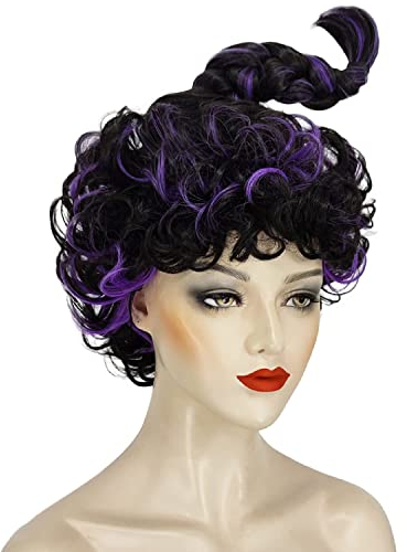Mary Sanderson Perücke Hocus Pocus 2 Sanderson Schwester Kostüm Lila Mixed Schwarz Lange Braid Hexe Hütte Geformt Halloween Kostüm zubehör perücken für Frauen