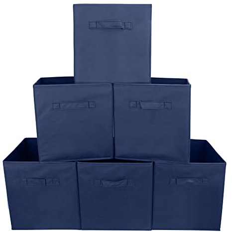 6er-Pack Aufbewahrungsbox EZOWare 18L faltbare Aufbewahrungskiste faltbox und weichem Stoff in Würfelform - Dunkles Denim Blau