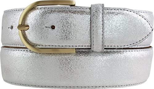 BELTINGER Damen-Gürtel mit Metall-Optik Echt Leder 4 cm | Leder-Gürtel Metallic-Look 40mm glänzend | Metall-Ledergürtel mit goldener Gürtelschnalle