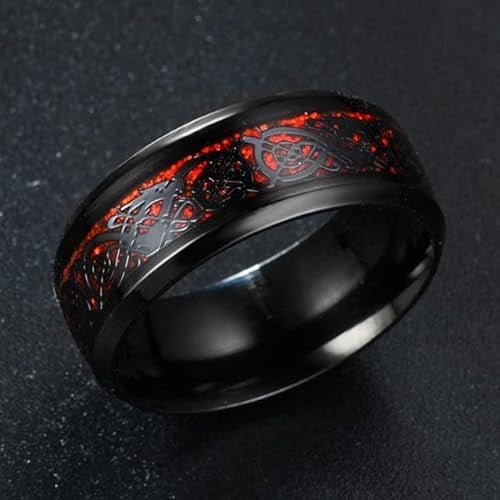 YAHUO 8mm Männer Edelstahl Dragon Ring Inlay Rot Grün Schwarz Kohlefaser Ring Ehering Schmuck Größe 6-13