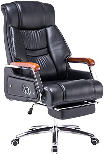 Chefsessel Ergonomisch Gemütliche Mittagspause Zu Hause Computerstuhl, 155° Neigbares Echtleder Bürostuhl, Tragfähigkeit 250kg/551.2lbs (Color : Black, S : 114-120 * 50cm)