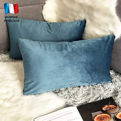 Douceur De Plumes 2er Set Blaugrün Samt 40x80 cm Kissenbezug, weicher und moderner rechteckiger Kissenbezug, skandinavisches Wohnzimmer Sofa Schlafzimmer Dekor (2 Blaugrün)