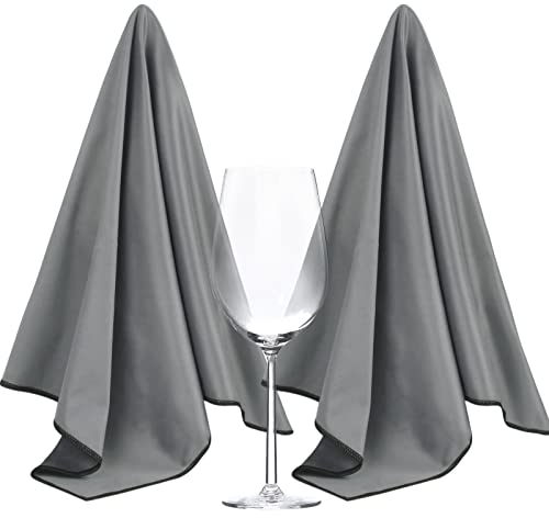 SINLAND Lot de 2 Chiffons de Polissage épais en Microfibre Non Pelucheux pour Verres à vin, Verres à Pied, Plats en Acier Inoxydable 64 cm x 51 cm Gris foncé