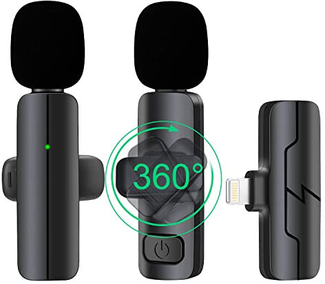 Wireless Lavalier Lapel Microphone for iPhone/iPad - Professional Mini Clip-on Mic for Video Recording - Dual Lav Mic with Auto Sync for YouTube/Podcast/Vlogging/Interviews - Plug and Play