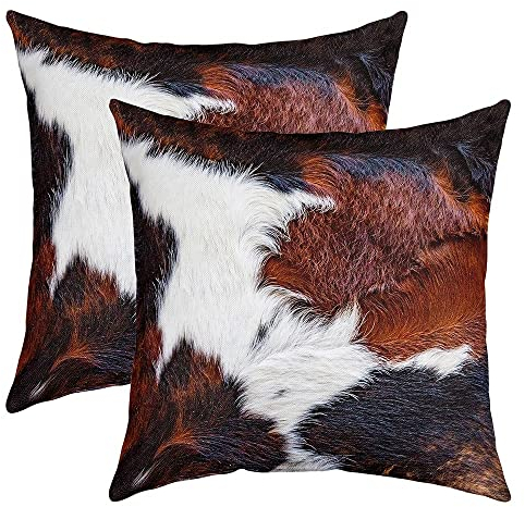 Kuhfell Kissenbezüge 50x50cm 2er Set Kissenbezüge Kuhfell Gedruckt Kissenbezug Kissenhülle für Wohnzimmer Schlafzimmer Western Bauernhof Tier Haut Weiß Schwarz Braun Sofakissen Couchkissen