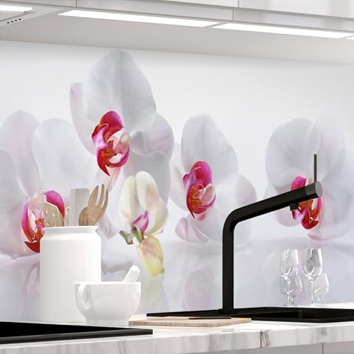 Stickerprofis Küchenrückwand Matt selbstklebend - ORCHIDEEN ENSEMBLE - 0.5mm versteifte PET Folie, zuschneidbar, Spritzschutz PRO 60 x 280cm