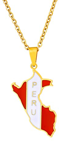 JEDTAKCT Peru-Karte Mit Flaggen-Anhänger-Halskette – Tropfen-Öl-Welt, Ethnischer Stil, Schlüsselbeinkette, Unisex, Patriotischer Charm-Schmuck, Pullover-Kette Für Paare, Geometrie-Halskette, Gelb, 45