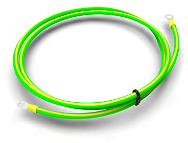 CusoTec Erdungsleitung Erdungskabel Grün Gelb 6mm² Ringkabelschuh isoliert mit Öse Erdung Serverschrank Netzwerkschrank Patchfeld (3 x 100cm)