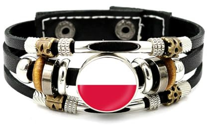 Polen-Flaggen-Armband,Gewebte Leder-Flaggen-Armbänder,Abnehmbares Flaggen-Armband Für Männer Und Frauen,Nationale Manschettenseil-Armband-Schmuck,Modisches Handgefertigtes Armband Für Mann Un
