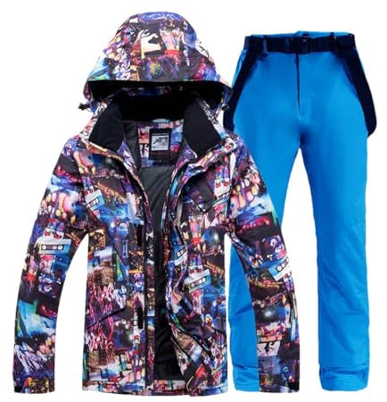 Winter Ski Anzug Männer Wasserdicht Windschutz Schnee Set Snowboard Jacke Hosen Anzug Skifahren Tragen, Dunkelblaues Set, XL