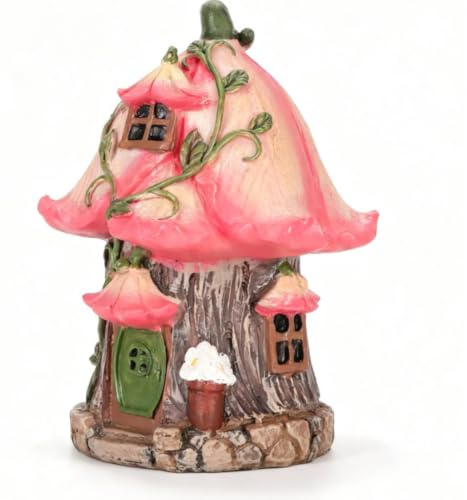 HERCHR Outdoor-Statuen, Feengarten-Zubehör, Lustige Gartenskulpturen, Rosa Feenhaus-Statuen aus Kunstharz, Garten-Cottage-Figuren Für Die Terrassendekoration