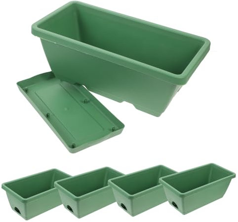 CAXUSD 5ensembles Jardinières Rectangulaires avec Saucers Bacs à Plantes pour Extérieur Et Intérieur Pots avec Drainage pour Végétaux Et Fraisiers Petite Vert