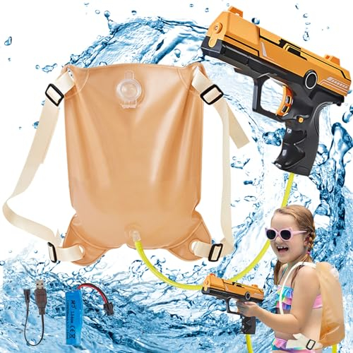 Wasserpistole Elektrisch, Wasserpistole Elektrisch für Kinder Erwachsene, Elektrische Wasserpistole mit 2100CC Rucksack, Automatische Wasserpistole, Rucksack Wasserpistole für Sommerpartys im Freien