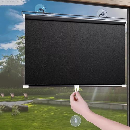 Saugnapf Rollos Für Fenster,Sonnenschutz Verdunkelungsrollos 40cm 45cm 50cm 58cm 68cm 80cm,Temporäre Jalousien Ohne Bohren,Einziehbarer Sichtschutzvorhänge,Thermorollo Schwarz,W×H-80*160cm(31*63in)