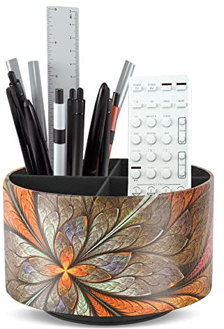 Czzmy Rotation range télécommande,Circulaire Support de télécommande en PU Cuir avec 4 Compartiments,Organisateur de bureau multifonction pour TV telecommande,Lunettes,Crayons(1-Fleur d'orange)