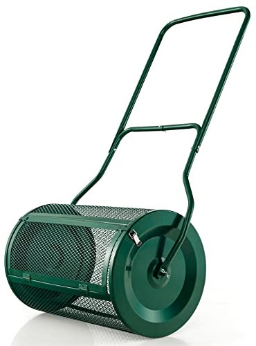 RELAX4LIFE Épandeur à Compost de Jardin 76 L, Épandeur à Engrais Rouleau avec Poignée Ergonomique & Porte à charnière, Épandeur de Jardin Multifonctionnel, pour Les Engrais et Les Semis (Vert)