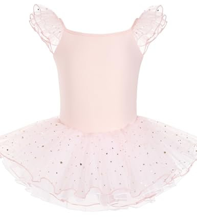 HIPPOSEUS Ragazza Vestito da Balletto Tutu Body Danza Bambina Classica Balletto con Paillettes Abito Manica Corta,Y-04WDM-Rosa, 2 anni