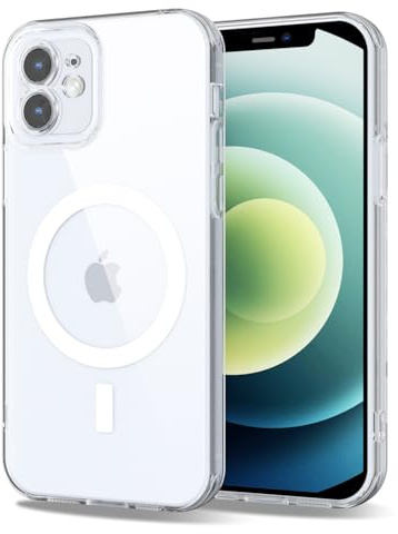 Svanove for iPhone 12 Case Clear Compatible with Magsafe, Transparent Magnetic Magnet Mag Case, Cute Slim Thin Silicone Grip & Shockproof Camera Cover Drop Protection Bumper, Clear