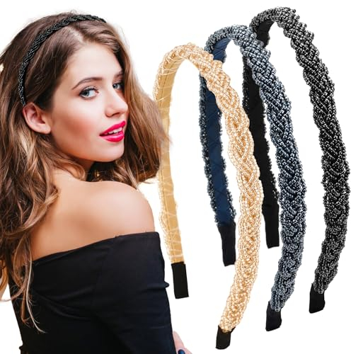 BOFUNX 3 Stücke Damen Haarreifen geflochten Haarband Perlen Stirnbänder Trachten Haarreif Haarschmuck für Oktoberfest Party