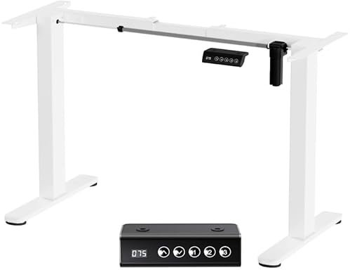 TRIUMPHKEY Cadre de Bureau Assis Debout Electrique Réglable 2 Étages en Hauteur avec Mémoire Automatique,Pieds de Table réglables en Hauteur, Cadre de Blanc