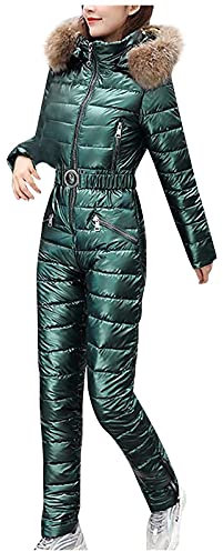 Damen Solid Casual Thick Hot Snowboard Skisuit Outdoor Sports Zipper Cotton Padded Jumpsuit Hooded Skianzug Womens Plus Size Hooded Raincoat, grün, L