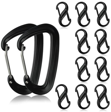 12 Stück Ultraleichtes Schwarz-Aluminium-S Form-Doppelkarabiner, 12KN, Mit Schnellverschluss für Draußen, Bergsteiger und Campen