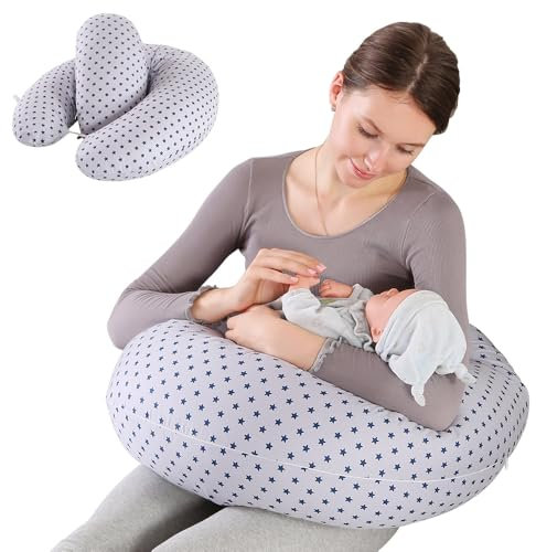Labtec Nursing Pillow & Pregnancy Pillow 2 in 1, Side Sleep Pillow, Hips, Legs, Back Support Pillow, Multifunctional Breast Feeding Pillow for Baby, 100% Cotton Removable Cover