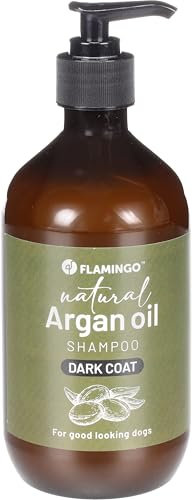 Flamingo hundeshampoo - mit Arganöl - für Hunde mit einen Dunkles Fell 500ml - Geeignet für alle Fell- und Hauttypen - Nährt und pflegt das Fell - Verstärkt die Farbe und Glanz des dunklen Fells