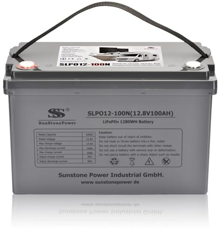Sunstone LiFePO4 Energiespeicher 12V 100AH 1,28KWH Lithiumbatterie mit 6000 Zyklen, mit Smart Bluetooth & BMS, für Solaranlage USV-Anlage
