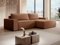 Vente-unique-Ecksofa mit Schlaffunktion - Ecke rechts - Stoff - Leder-Optik - Braun - Amelia