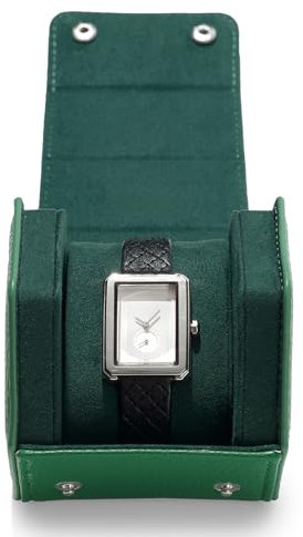 Papten 1 Slots Luxuriöses Echtleder Uhrenbox, Uhrenrolle Reisetasche Uhrengehäuse für Männer Frauen (Grün)
