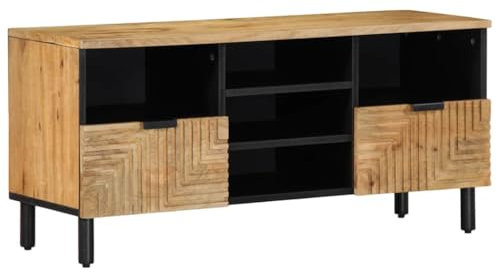 vidaXL Meuble TV Marron 100x33x46 cm Bois Massif de manguier, Banc TV, Meuble HiFi, Centre de Divertissement, Buffet TV, Meuble multimédia, Console TV