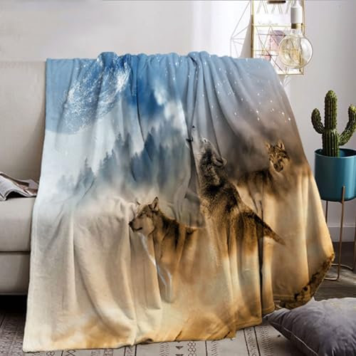 NPCEED Decke 150x200cm mit Wolf Motiv,3D Wolf Decke,Kuscheldecke,Sofaüberwurf Decke,Flanell Fluffy Blanket,Wolfsmuster Decke (130x150cm, A)