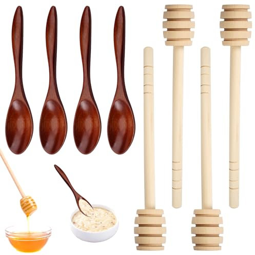 8 Pezzi Agitatori per Miele, Cucchiaio per Miele in Legno, Cucchiai per Miele, Bastoncini Miele, Cucchiaio Legno, Cucchiai di Miele, Bastoncini di Miele a Spirale, per Cioccolata Calda, Miele